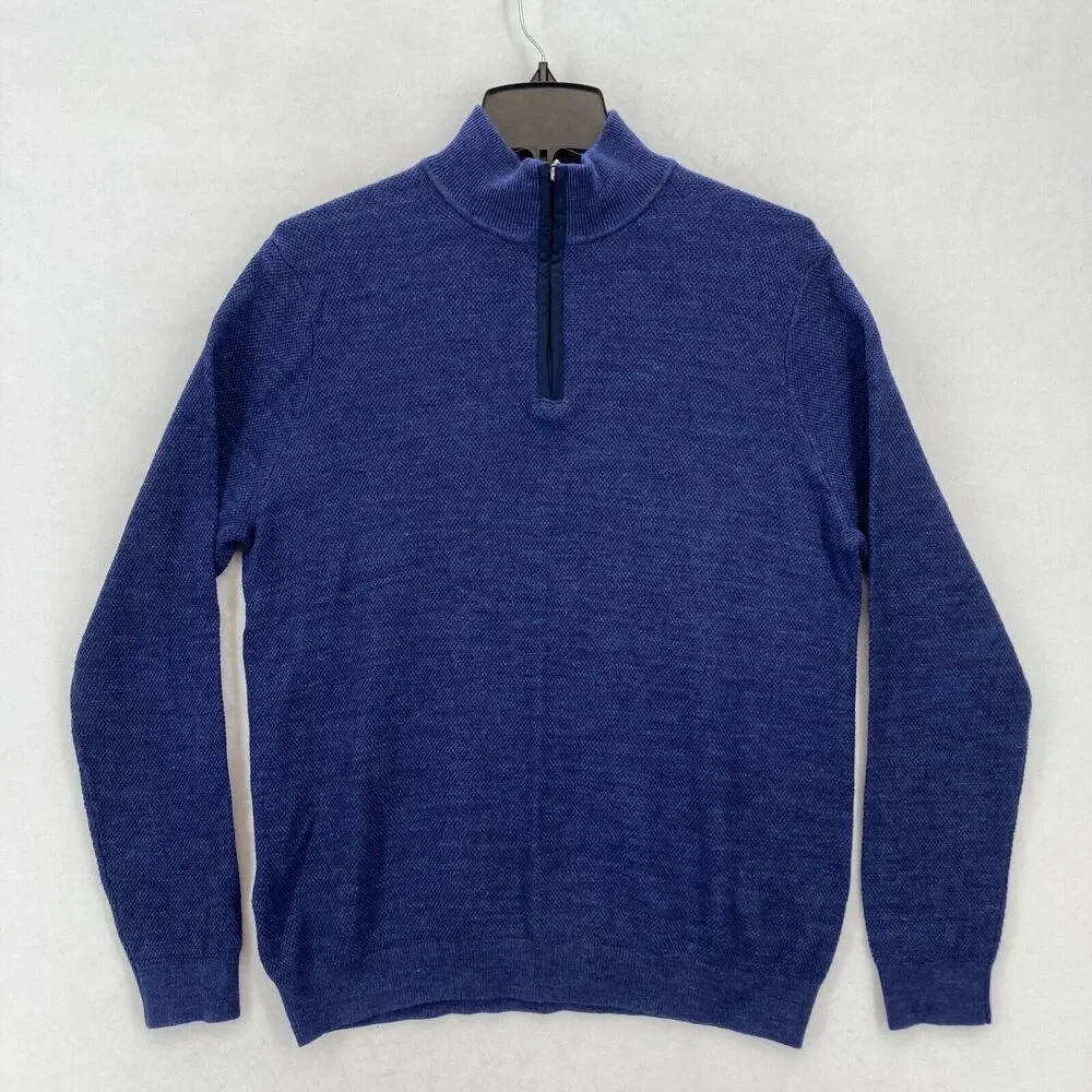 Tommy Bahama Merino Wool Blend Quarter Zip Sweater Sweatshirt Mens Small Blue - Picture 1 of 13